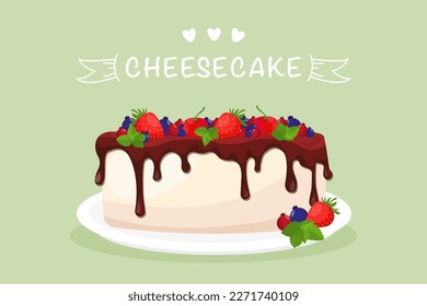 Pancarta de pastel de queso. Pastel de queso de Berry. Hacerlo y dulces. Cartel para la panadería. Gráficos vectoriales