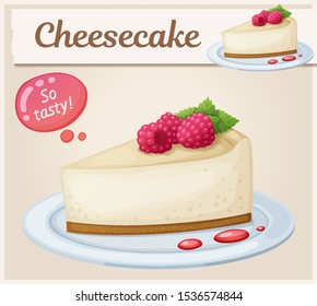 Cheesecake With Berries Cartoon Vector Icon. Cake With Rasberry Illustration