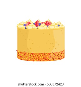 Cheesecake With Berries And Sprinkles Decorated Big Special Occasion Party Dessert For Wedding Or Birthday Celebration