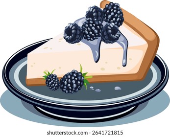 Cheesecake with blackberries on a plate without background