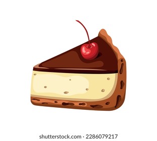 Pastel de queso con cerezas. Ilustración del vector aislada en fondo blanco