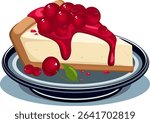 cheesecake with cherry on blue plate without background vector