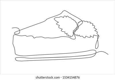 Cheesecake continuous one line drawing minimalism design isolated on white background