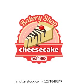 cheesecake dessert icon for bakery shop or pastry patisserie. Vector sweet cake dessert or cupcake or chocolate muffin or donut, charlotte pie or brownie for cafeteria menu