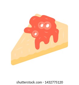 Cheesecake flat design long shadow color icon. Cake with topping and berries. Sweet dessert, pastry. Fruit glazed cheesecake slice. Vector silhouette illustration
