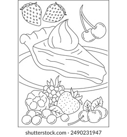 cheesecake food dish coloring book page for kids or grown adults coloring book mindful relaxation activity