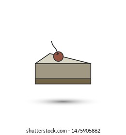 Cheesecake icon with cherry in flat style. Vector dessert symbol for your web site design, logo, app, UI.