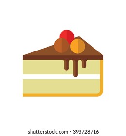 Cheesecake Illustration. Slice Of Cake With Three Berries Icon. Modern Minimalistic Flat Design. Vector Color Icon On White Background.