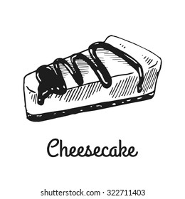 Cheesecake. Isolated With The Inscription. Graphic Art. Hand Drawing