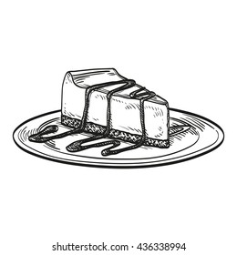 Cheesecake isolated on white background. Hand drawn vector illustration. Retro style.