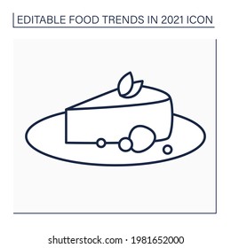 Cheesecake line icon. Basque burnt dessert. Crustless cheesecake. Food trends concept. Isolated vector illustration. Editable stroke