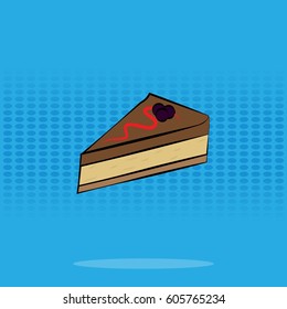 cheesecake on a colorful background in the style of a comic book