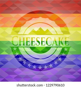 Cheesecake on mosaic background with the colors of the LGBT flag