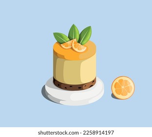 Pastel de queso con crema de naranja. Estilo plano