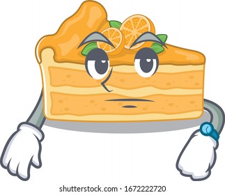Cheesecake orange on waiting gesture mascot design style
