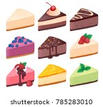 Cheesecake set vector illustration 3D Colorful sweet cakes