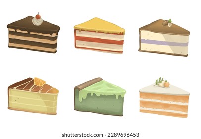 Cheesecake set vector illustration colorful sweet cakes