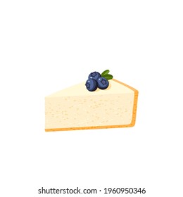Cheesecake slice with blueberry. Vector illustration cartoon flat icon isolated on white background.