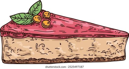 Esboço de cor de fatia de queijo. Mão desenhada doce