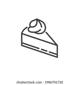 Cheesecake slice line icon. linear style sign for mobile concept and web design. Slice of cake outline vector icon. Symbol, logo illustration. Vector graphics