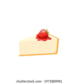 Cheesecake slice with strawberry. Vector illustration cartoon flat icon isolated on white background.