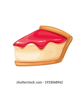 Cheesecake slice vector icon. New York classic cheesecake with jam on top.