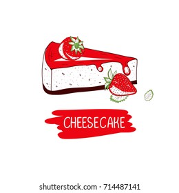 Cheesecake with strawberries. On a white background. Can be used as a logo, sign, symbol, emblem. Abstraction. Sketch
