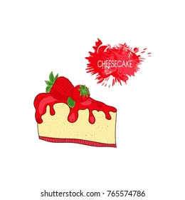 Cheesecake with strawberries. On a white background. Can be used as a logo, sign, symbol. Abstraction. Sketch