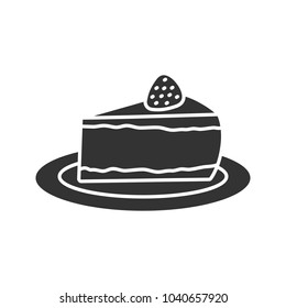 Cheesecake with strawberry glyph icon. Silhouette symbol. Piece of cake. Negative space. Vector isolated illustration