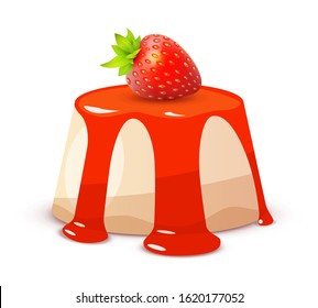 Cheesecake with Strawberry on white, Whole Sweet red Cake in colorful style. Vector illustration of Dessert Bakery