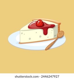 Cheesecake with Strawberry, Vector Illustration isolated on white background