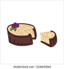 Pastel de queso. Dibujo a mano vectora ilustración de caricatura. 