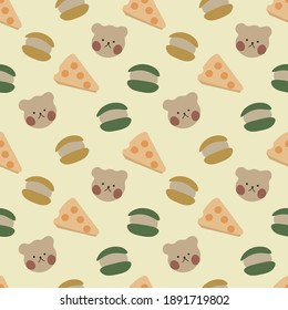 Cheese,cake,and cute bear head vector ilustration seamless pattern.Great for wrapping paper,scrapbooking,textile,fabric print.eps10.