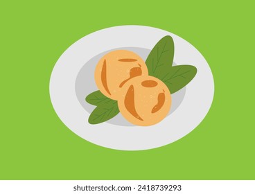 tartas de queso en un plato blanco con hojas de menta sobre un fondo verde claro