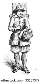 Cheesemaker Händler von Marolles, in 1680 ungefähr, vintage graviert Illustration. Magasin Pittoresque (1882)