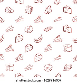 Cheeses, Cutlery and Fruits set. Background for printing, design, web. Usable as icons. Seamless. Binary color.