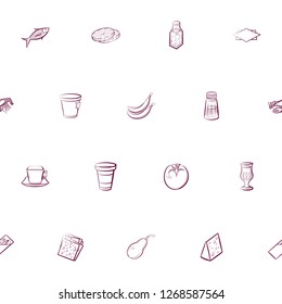 Cheeses, Drinks, Fruits, Seafood and Table setting set. Background for printing, design, web. Usable as icons. Seamless. Color.