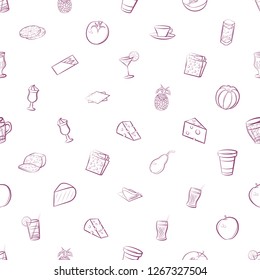 Cheeses, Drinks, Fruits and Table setting set. Background for printing, design, web. Usable as icons. Seamless. Color.