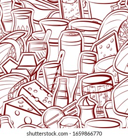 Cheeses, Drinks and Japanese food pattern. Background for printing, design, web. Seamless. Binary color.