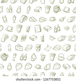Cheeses, Drinks and Japanese food set. Background for printing, design, web. Usable as icons. Seamless. Color.
