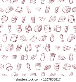 Cheeses, Drinks and Japanese food set. Background for printing, design, web. Usable as icons. Seamless. Color.