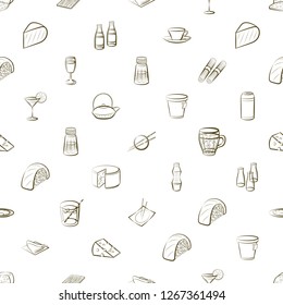 Cheeses, Drinks, Japanese food and Table setting set. Background for printing, design, web. Usable as icons. Seamless. Color.