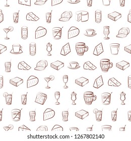 Cheeses and Drinks set. Background for printing, design, web. Usable as icons. Seamless. Color.