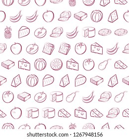 Cheeses and Fruits set. Background for printing, design, web. Usable as icons. Seamless. Color.