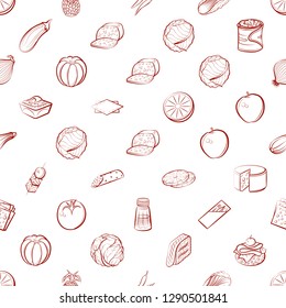 Cheeses, Fruits, Snacks, Table setting and Vegetables set. Background for printing, design, web. Usable as icons. Seamless. Binary color.