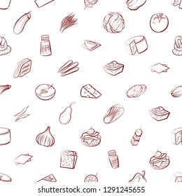 Cheeses, Fruits, Snacks, Table setting and Vegetables set. Background for printing, design, web. Usable as icons. Seamless. Binary color.