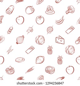 Cheeses, Fruits, Snacks, Table setting and Vegetables set. Background for printing, design, web. Usable as icons. Seamless. Binary color.