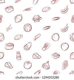 Cheeses, Fruits, Snacks, Table setting and Vegetables set. Background for printing, design, web. Usable as icons. Seamless. Binary color.