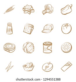 Cheeses, Fruits, Snacks, Table setting and Vegetables set. Background for printing, design, web. Usable as icons. Binary color.