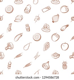 Cheeses, Fruits, Snacks, Table setting and Vegetables set. Background for printing, design, web. Usable as icons. Seamless. Binary color.